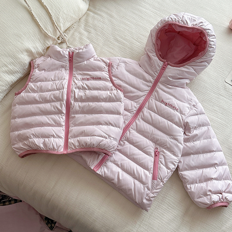 [en stock] Niñas nuevas normas nacionales 90 vello blanco de lana de invierno 2025 nuevo chaqueta de plumón infantil + chaleco