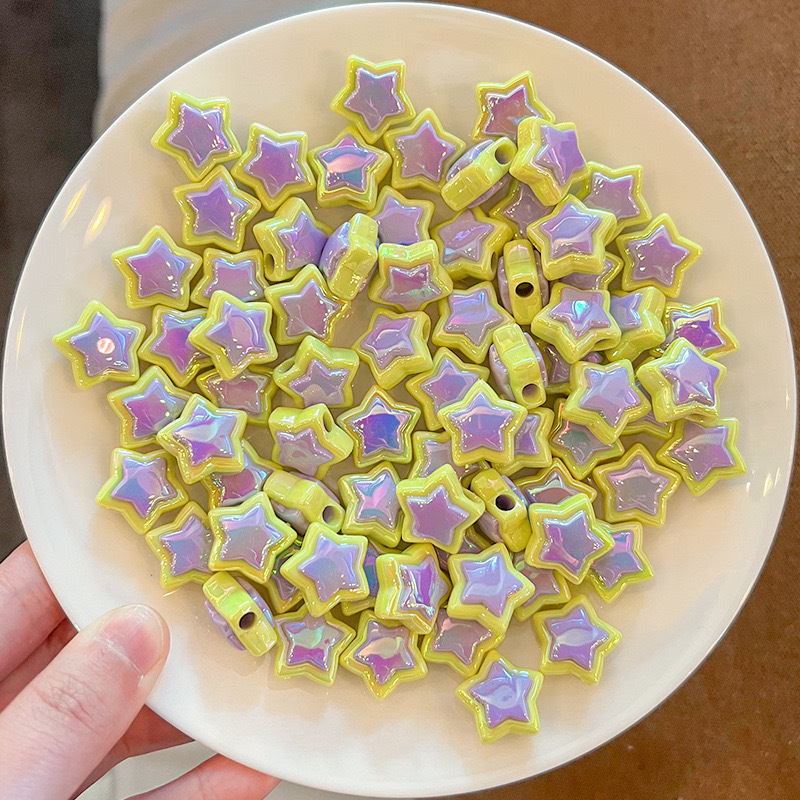 Cuentas sueltas de estrellas de cinco puntas plateadas con doble capa UV, material acrílico para DIY, accesorios para joyería, anillos para el cabello y cadenas para teléfono móvil. image 8