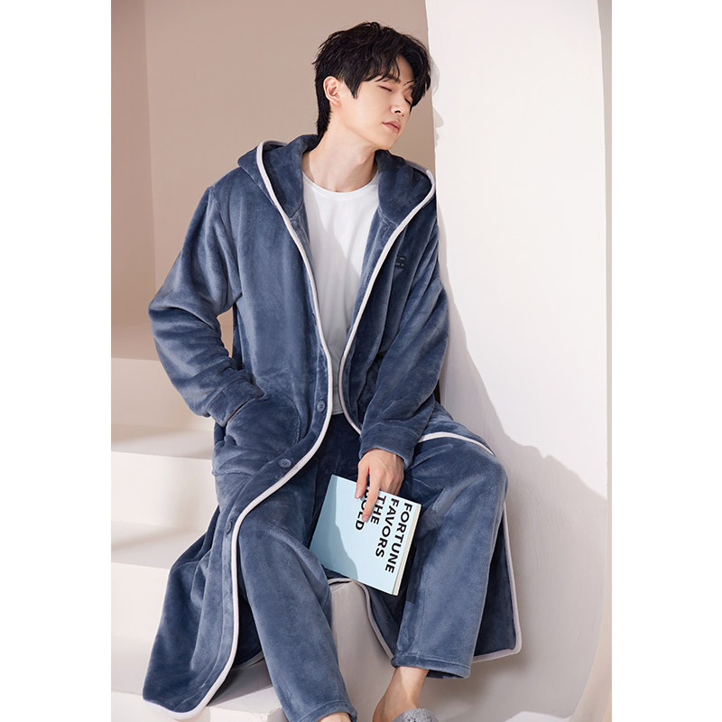Hooded denim blue nightgown for men + pants
