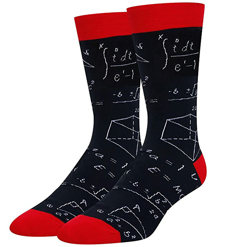 2025d Colorful Math Print Men's Cotton Mid-Calf Socks_voghion.com