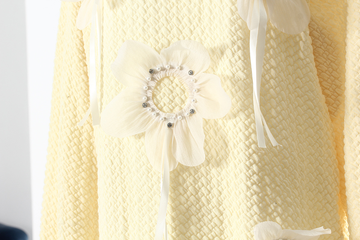 Mid Length Autumn Winter Solid Color Three Dimensional Floral Beaded Loose Outer Wear Sweatshirt