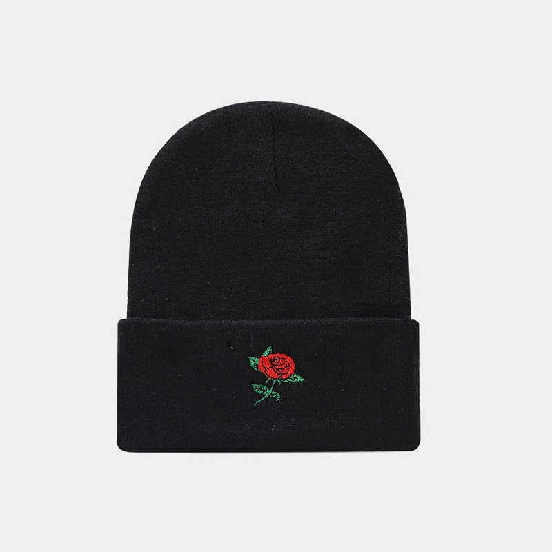 126g Weight Wool Cap Hats Type Daily Occasion Acrylic Material Letter, Rose Pattern Autumn Season Women'S Gender Embroidery Design Fashion Style Crimping Rim Women's Fashion Letter Rose Embroidery Crimping Wool Cap 8