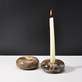 外贸热销天然大理石灰棕色蜡烛台家居装饰摆件现代简约蜡烛放置器