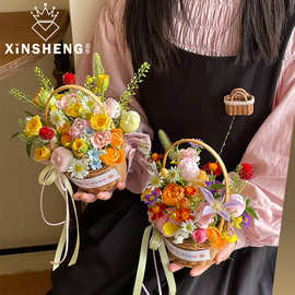 【教师节新品】芯苼 迷你花篮系列 鲜花束精致小巧编织手提篮资材