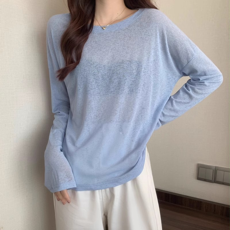 Women's long-sleeved sun protection T-shirt, thin summer style, 2025 new style, pullover base layer, ice silk mask cover-up, pink top.