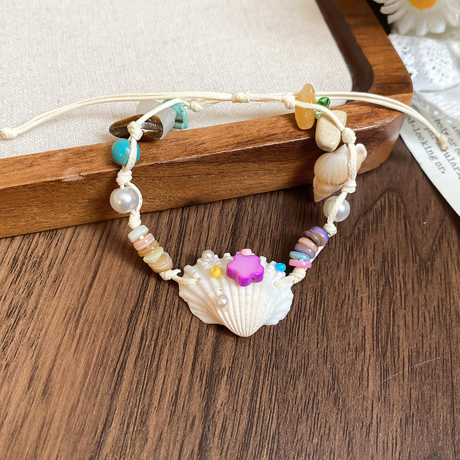 Collar colgante de concha de perlas de cristal de perlas de arroz con incrustaciones de diamantes, cadena de clavícula de viento de vacaciones junto al mar, collar fresco y dulce al por mayor