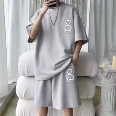 夏のスポーツカジュアルスーツ男性の新しいtシャツの半ズボンのゆったりした大きいサイズのプリントの5分袖の半ズボンの2つのセット