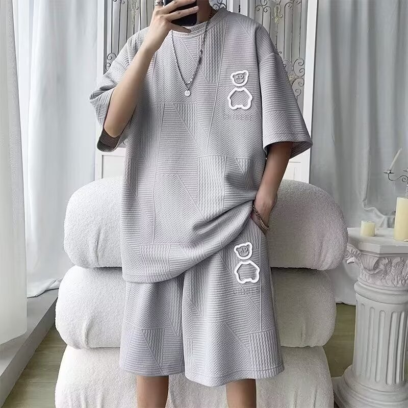 Summer Sports Leisure suit Men's New T-shirt Shorts Loose plus size Print Half Sleeve Shorts Two-piece Set