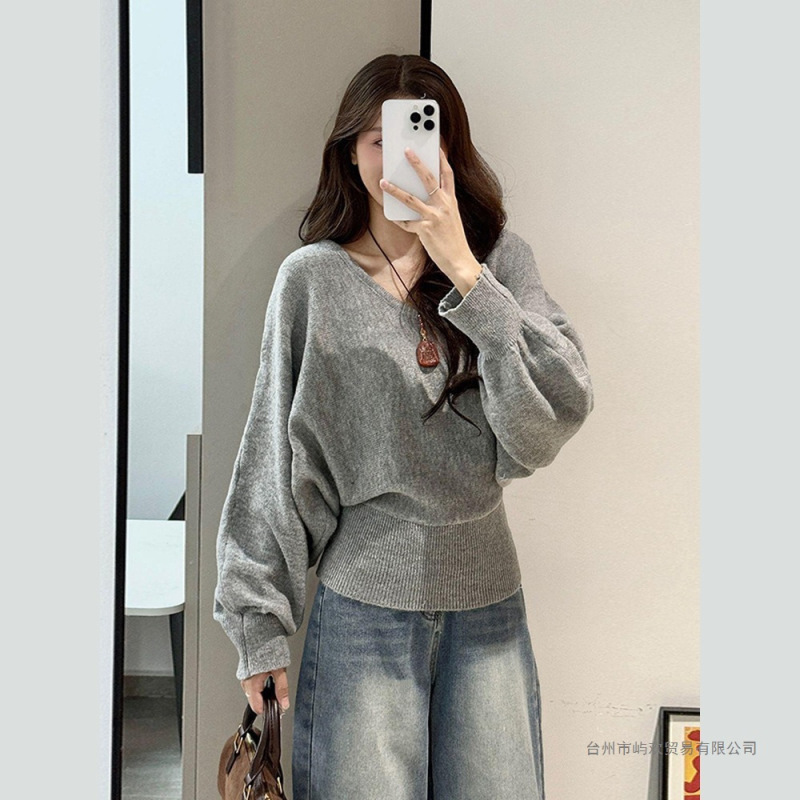 Plus Size Fat mm Korean Style Lazy Style V Neck Bat Sleeve Knitwear Women's Autumn and Winter Strappy Waist Slimming Look Knitwear Top Plus Size Fat mm Korean Style Lazy Style V Neck Bat Sleeve Knitwear Women's Autumn and Winter Strappy Waist Slimming Look Knitwear Top