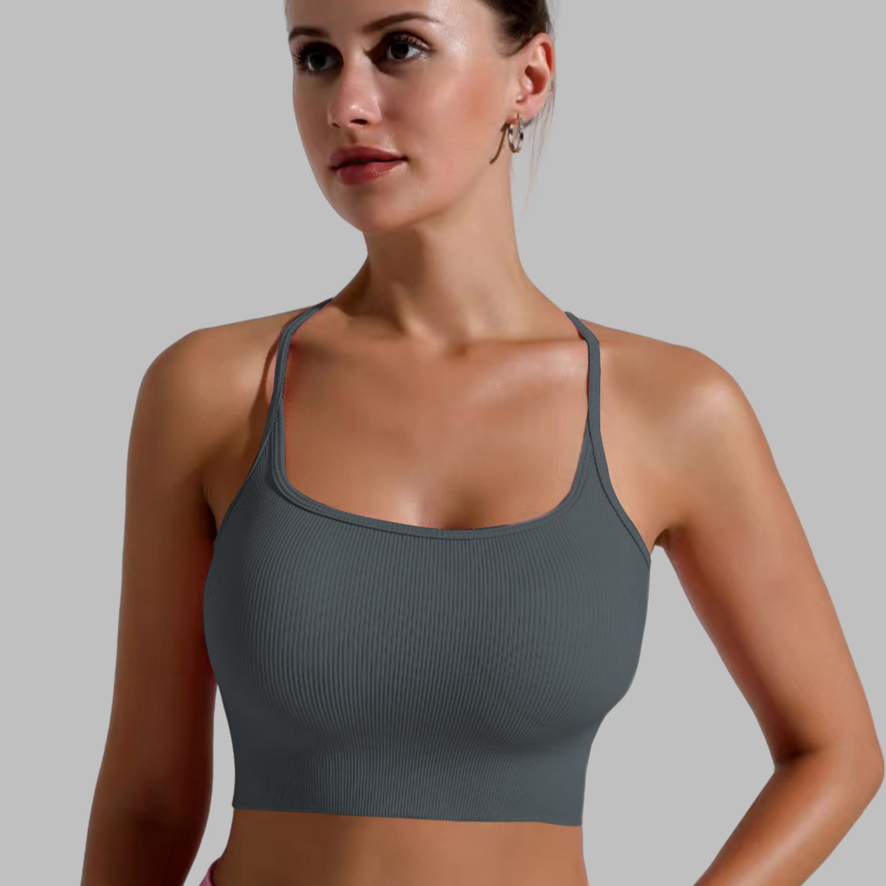 Shock Absorption, Cross Beauty Back, Sub-breasts, Nude Yoga Vest, Breathable Thin Shoulder Straps, Sports Bra Inside_voghion.com