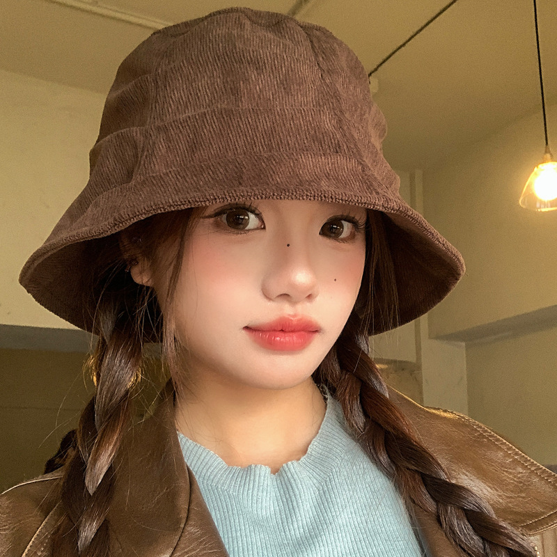 日系复古褶皱灯芯绒渔夫帽子女秋冬新款休闲文艺显脸小百搭盆帽潮|undefined