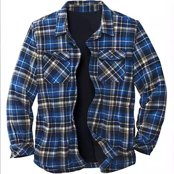 Herrenoberbekleidung 2024 neue langärmelige Revers karierte Fleecehemd Herrenjacke_voghion.com