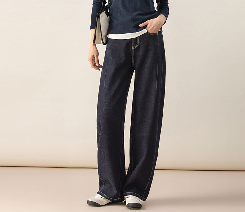 Quần jean nữ ống rộng cạp cao dáng chuối phong cách retro — màu xanh denim chi tiết 8