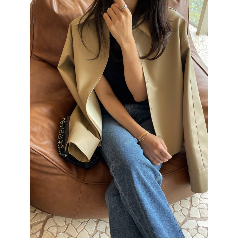 Foreign Trade Women's Clothing, Ladylike Korean Dongdaemun Leather Jacket, Thin Loose Motorcycle Jacket, Korean Style Leather Jacket