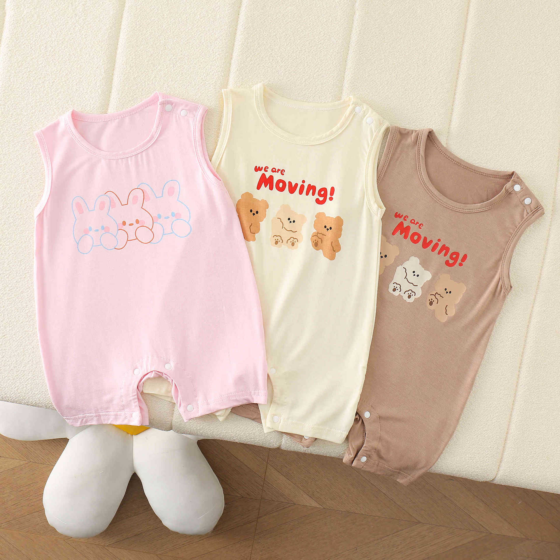 Cartoon thin breathable children's umbilical bandage sleevless, bodysuit, with little bears