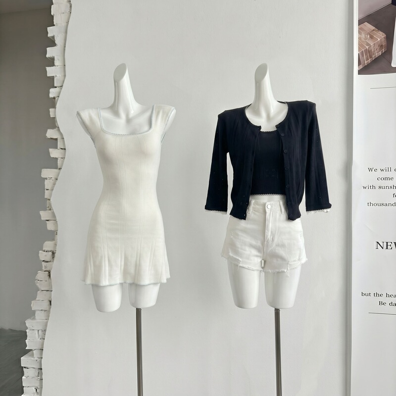 Wuuus Original Series Knit Hollow-Out Spaghetti Strap Top/Cardigan/Dress Elegant Set Wuuus Original Series Knit Hollow-Out Spaghetti Strap Top/Cardigan/Dress Elegant Set