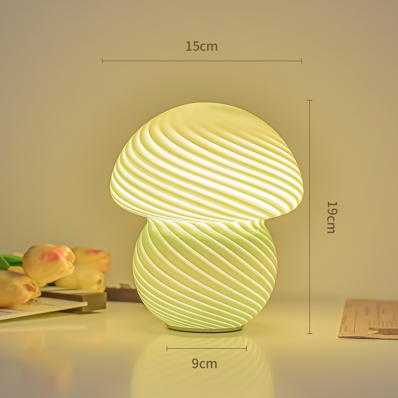 Lámpara de mesa de hongos, vidrio, sensación avanzada, dormitorio, luz de noche para dormir, luz de hongo cálida y creativa, luz de noche de control remoto, ambiente