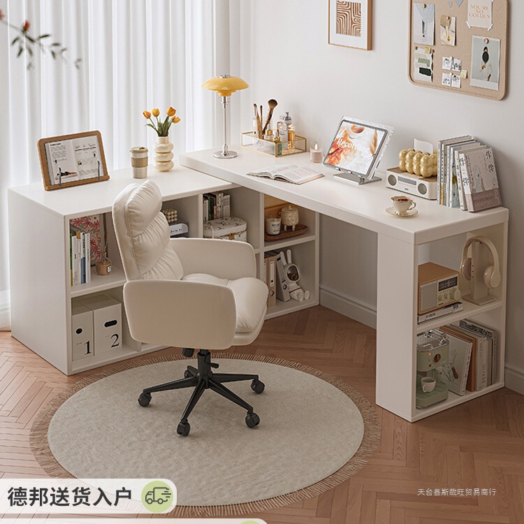 Corner Desk Home Study Table Bedroom Girl Dressing Table Bookcase Integrated Solid Wood L-shaped Corner Electric Dream Source