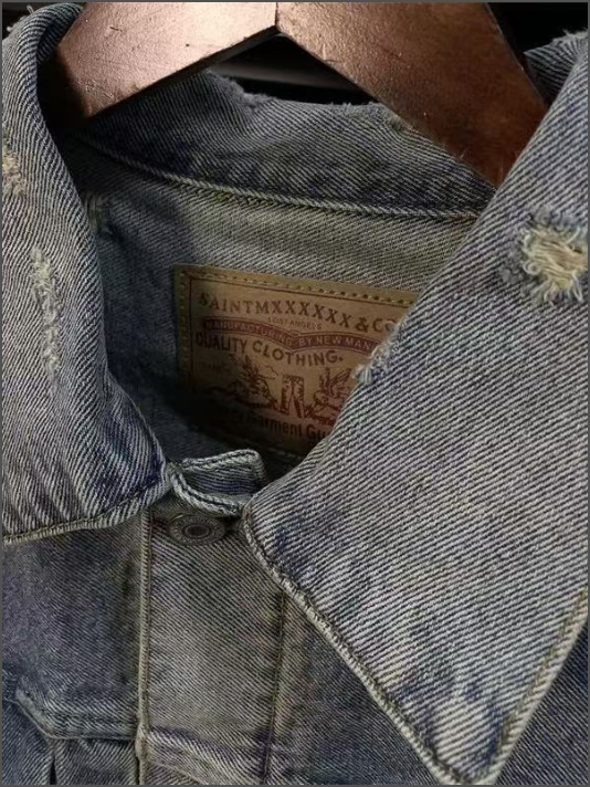 Vintage Denim Jacket With Graffiti Print Distressed High Street_voghion.com