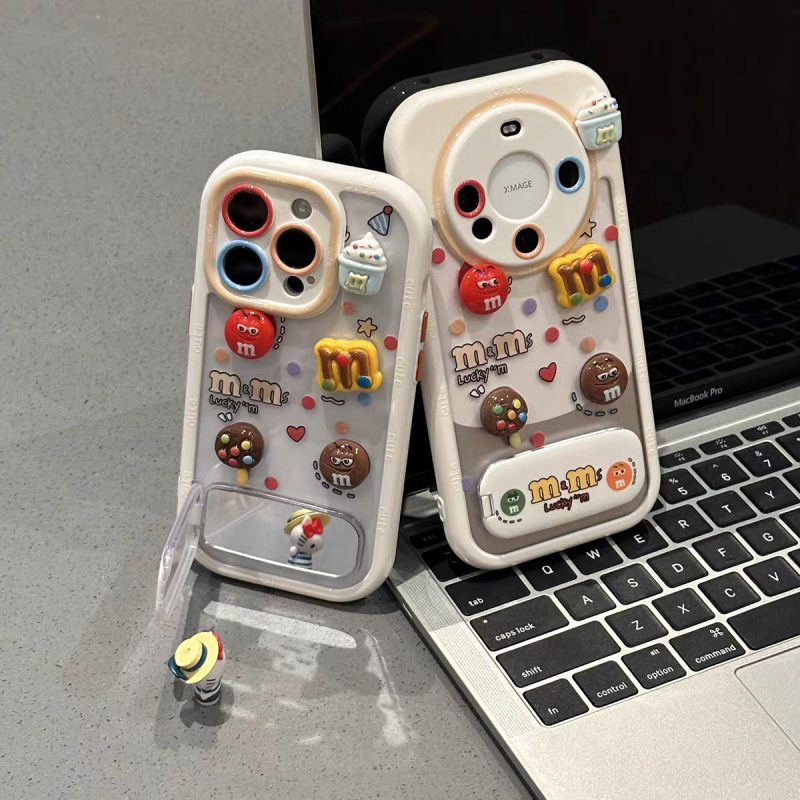 巧克力M豆适用苹果16Promax手机壳iPhone13小米15带支架奶油壳|undefined