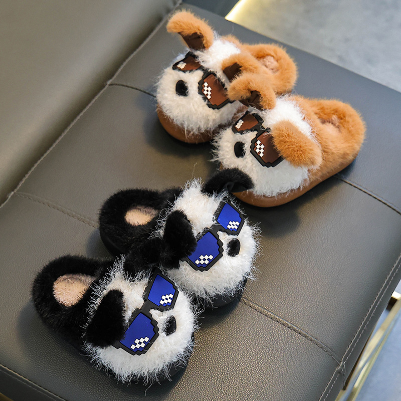 Otoño y invierno zapatillas de algodón para niños y niñas calientes y pelusa para padres e hijos, zapatos de algodón antideslizantes para cachorros