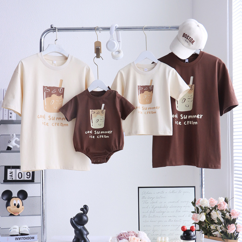 Ins Baby Family of Three Parent-Child T-Shirt Short-Sleeved Summer Mother-Child Mother-Daughter Family of Four High-End Top