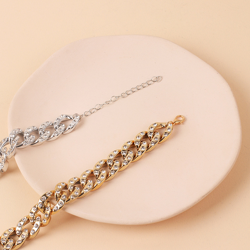 14g Weight Necklace Classification Wedding, Travel Occasion Unisex Gender Gold, Silver Color Fashion Geometric Rhinestone Alloy Necklace Bracelet Set 8