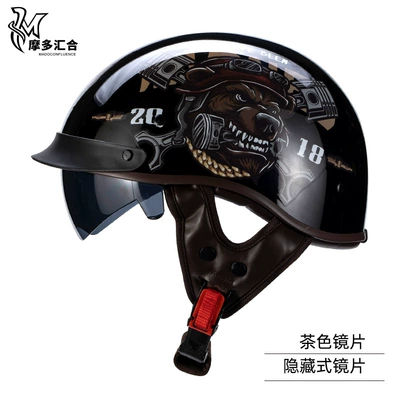 Motosiklet kaskı (dəbilqə) – Half Helmet Scoop Helmet Men's - mechanic-hidden-brown-lenses-m
