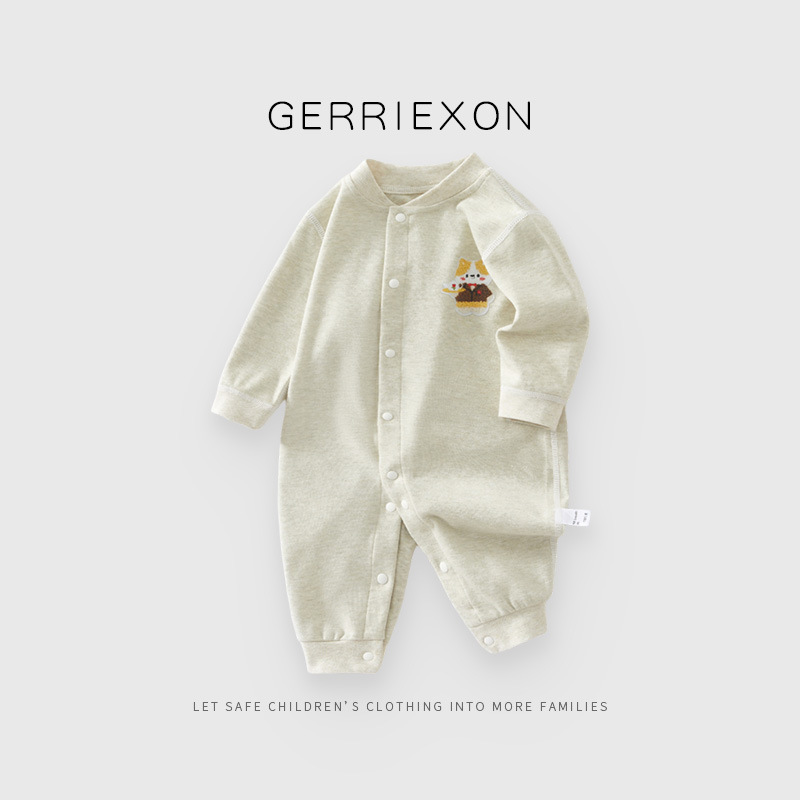 Children's spring cotton bodysuit, pijama, demi-season solid color long-sleeve