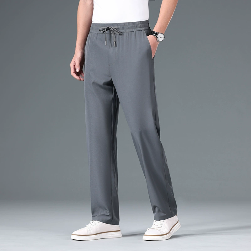 Мужские повседневные брюки из ледяного шелка с эластичной резинкой на талии, 2025, прямые эластичные тонкие летние дышащие брюки в стиле Essential