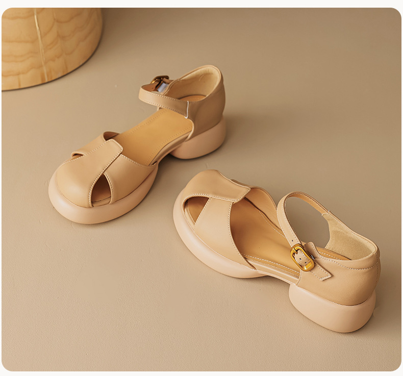 Sandal nữ quai ngang đế dày gót thô phong cách thể thao — Màu vàng ngỗng chi tiết 23