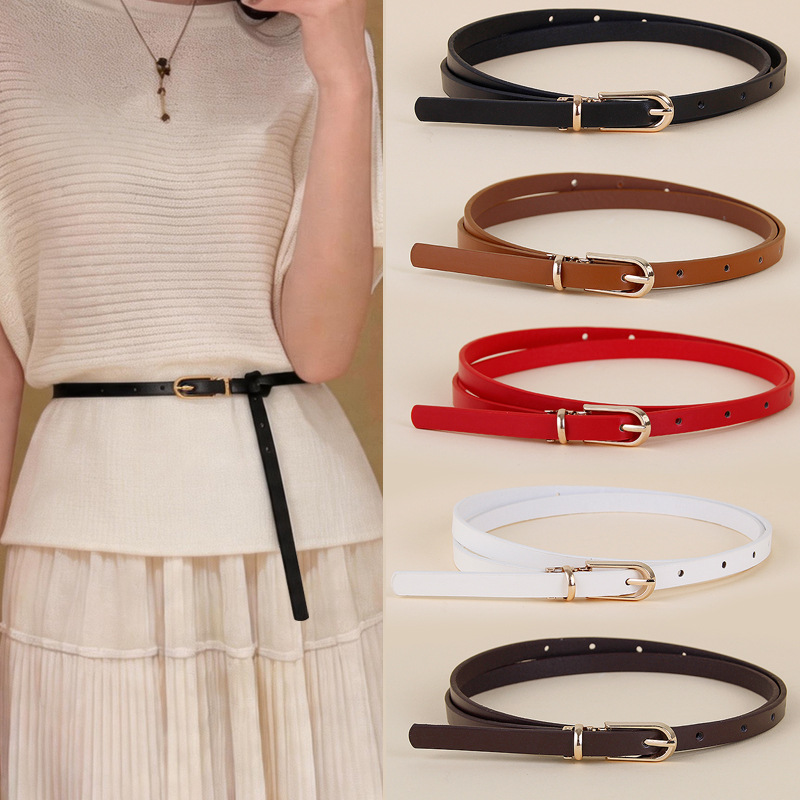 Thin Belt for Women, Simple and Versatile, with Pin Buckle Decoration, Suitable for Dresses and Jeans, Fashionable Korean Style, Multi-Color Pu Belt