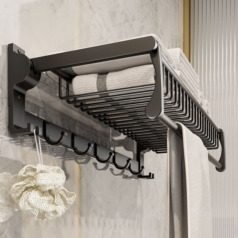 Bathroom towel rack, foldable bathroom storage rack, mesh basket, toilet no-drill space aluminum hardware accessory
