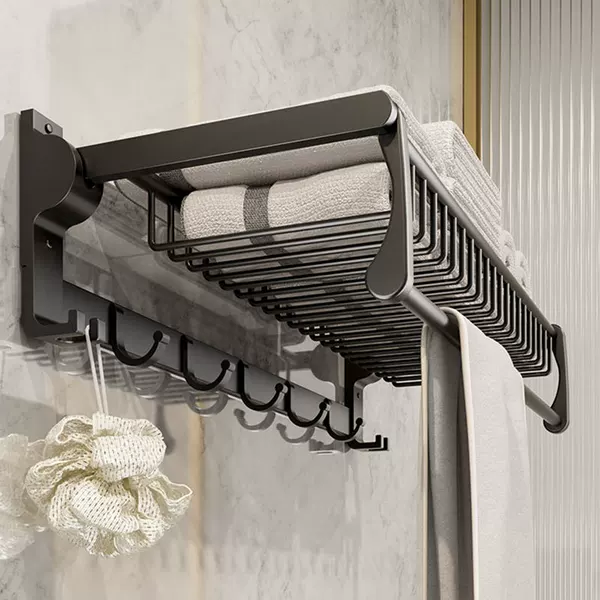 Bathroom towel rack, foldable bathroom storage rack, mesh basket, toilet no-drill space aluminum hardware accessory