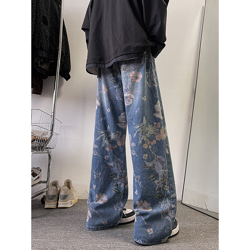 Vaqueros Graffiti para hombre, primavera 2025, estilo urbano hip-hop, holgados, de pierna recta, de diseñador, pantalones modernos de alta costura