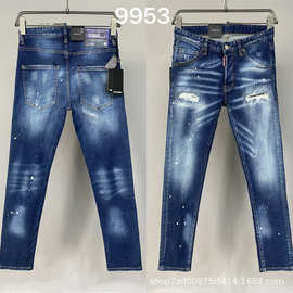 9953破洞油漆喷墨D2高街潮牌牛仔裤美式跨境男牛仔长裤欧洲站牛仔
