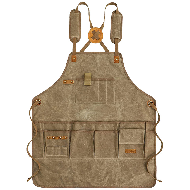 Delantal de lona gruesa transfronterizo con logotipo personalizado, ropa de trabajo de carpintería hecha a mano, pantalones con bolsillo con solapa estéreo de doble capa, delantal de herramientas al por mayor