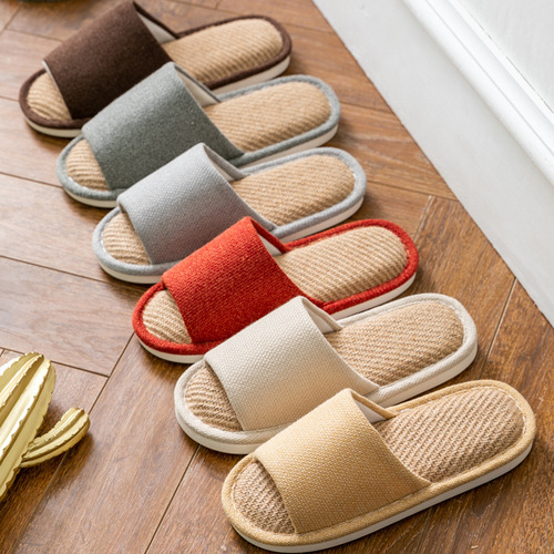 Japanese simple cotton and linen slippers, universal for all seasons in spring and autumn, men's home indoor household couple linen slippers wholesale