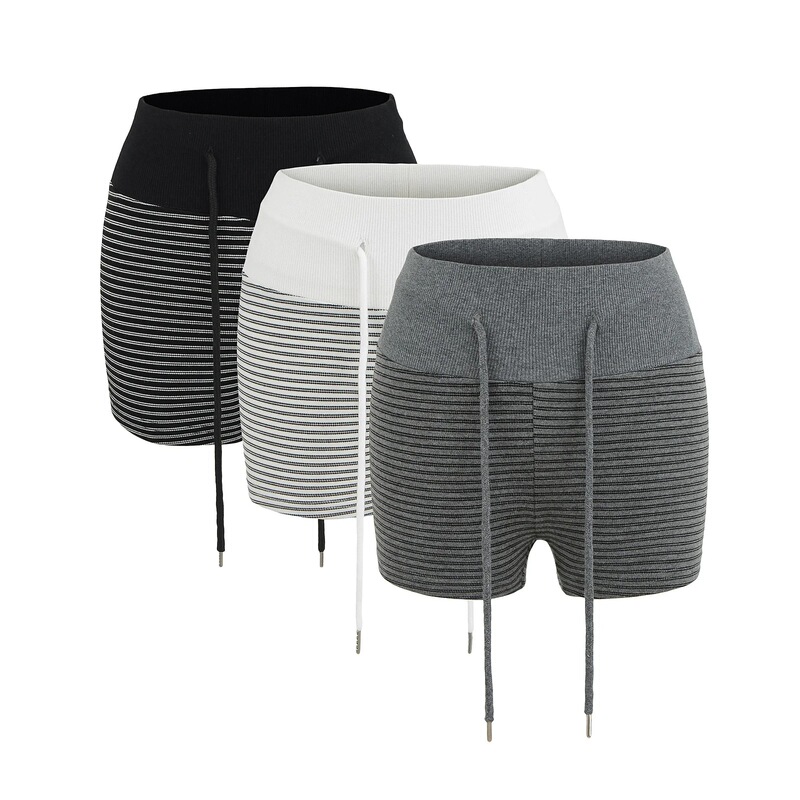 American Striped Wide-Waist Elastic Drawstring Yoga Shorts for Women Summer Hot Girl Tight Elastic Sports Hip-Hugging Hot Pants