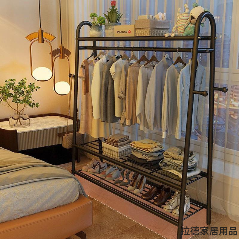 침실 옷걸이 홈 건조 랙 바닥 간단한 옷 막대 접이식 기숙사 선반 발코니 옷 랙