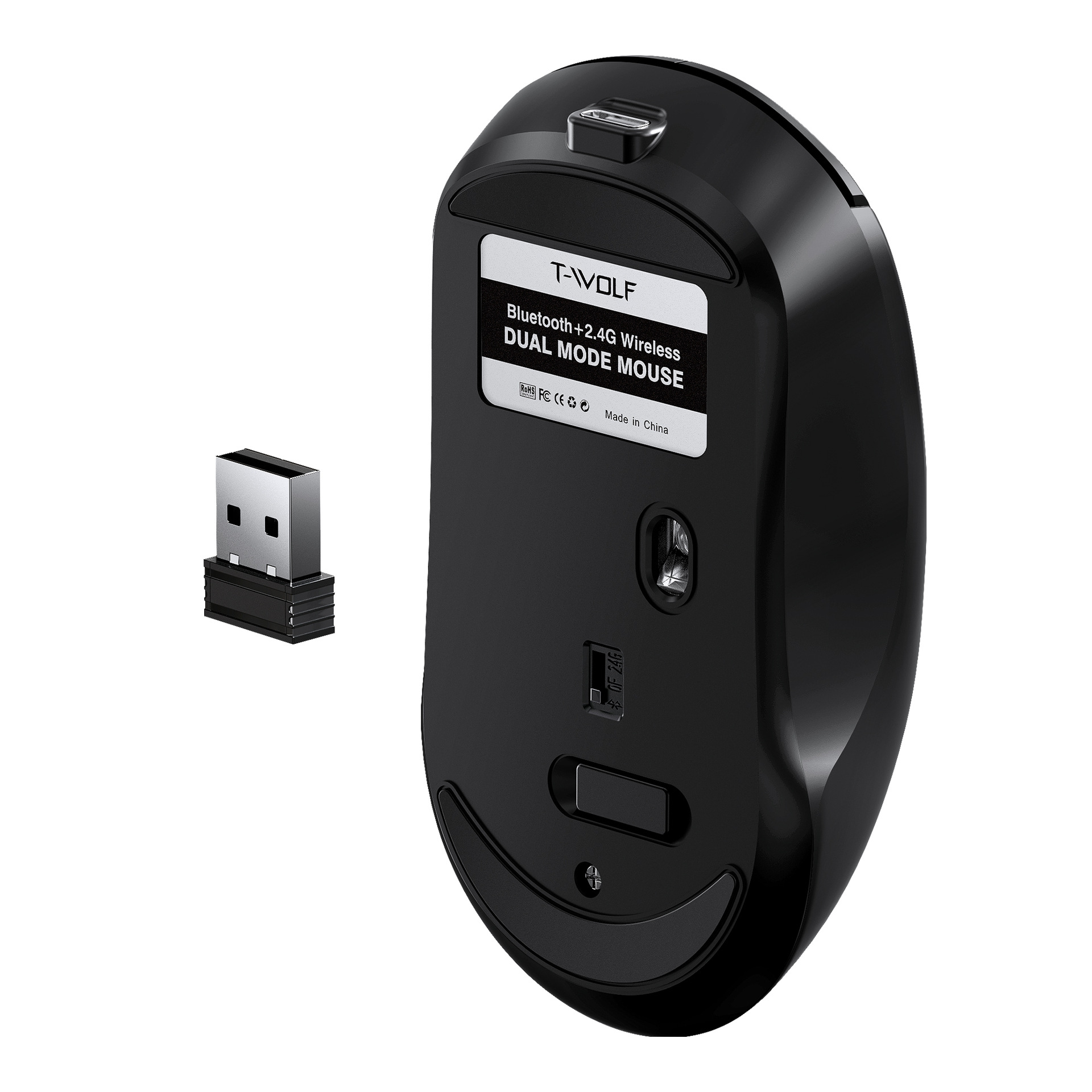 T-WOLF Thunder Wolf Q3 Bluetooth Kablosuz Fare Çift Modlu Şarj 2.4G Dizüstü Ofis Fare Sessiz