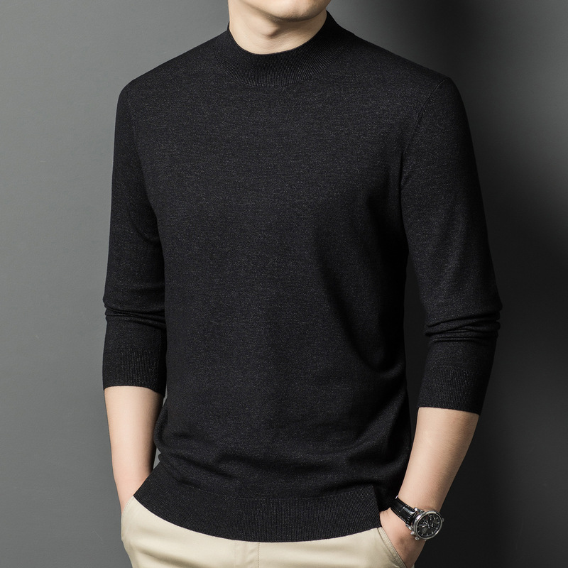Cross-Border Men's Solid Color Knit Sweater Winter New Half-High Collar Thick Sweater Fashion Versatile Base Shirt Wholesale