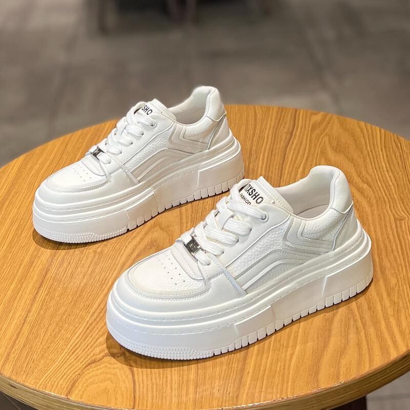 Genuine Leather White Sneakers for Women 2026 Spring/Summer New Style White Platform Shoes Thick-Soled Height-Increasing Casual Shoes for Petite Women