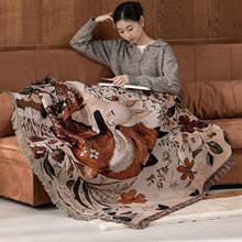 跨境休闲毯子小动物艺术INS挂毯盖毯提花编织毯沙发巾线毯子定制