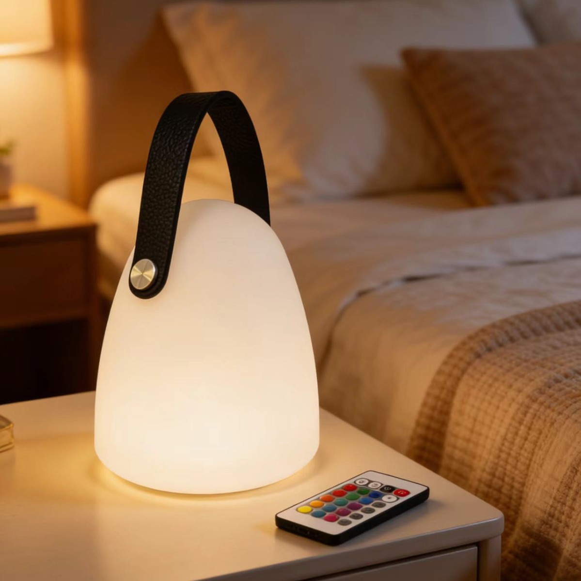 Cross-Border Outdoor Camping Portable Lamp with Remote Control Rgb Charging Atmosphere Portable Lamp for Bedroom, Bedside, Study, Convenient Led Light