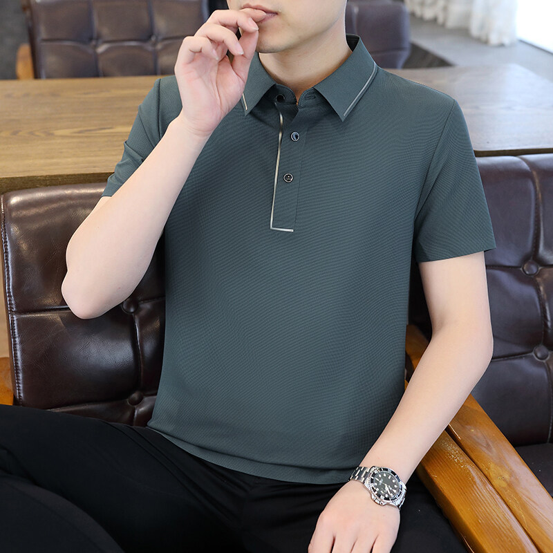 Men's Antibacterial Quick-Drying Seamless Short-Sleeved Polo Shirt 2025 Summer New Men's Youth Casual Simple Bottoming Shirt