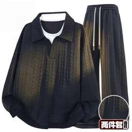 提花卫衣套装肌理美式秋季宽松休闲新款两件套中性风多巴胺男穿搭