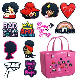 Casual Bag with Floral Design for Black Girls, Clogs, Beach Bag, Bogg Bag Accessories, Decorations, Large Logo Shoes with Floral Design