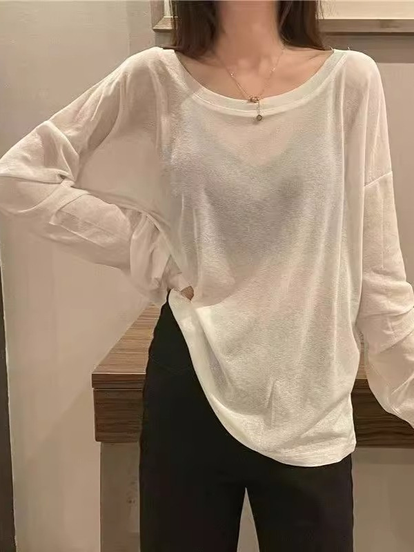 今年人気の日焼け止めシャツ、女性用長袖Tシャツ、大きいサイズ、万能無地インナー、薄手エアコン付きブラウストップス|undefined