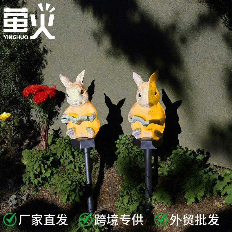 Solar Garden Light Resin Rabbit Atmosphere Yard Decoration Luminous Led Rabbit Cross-Border Lawn Light Ground Lamp